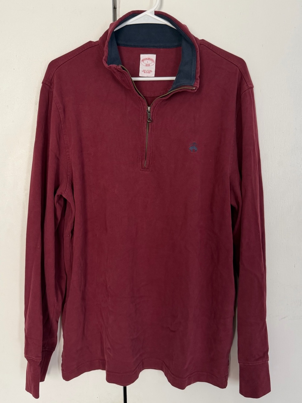 Brooks Brothers Men's Burgundy Half-Zip Sweater with Navy Trim P17